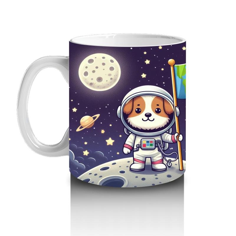 Çocuklara Sütü Sevdiren Uzay Kaşifi Sevimli Köpek Desenli Kupa Bardak - 2