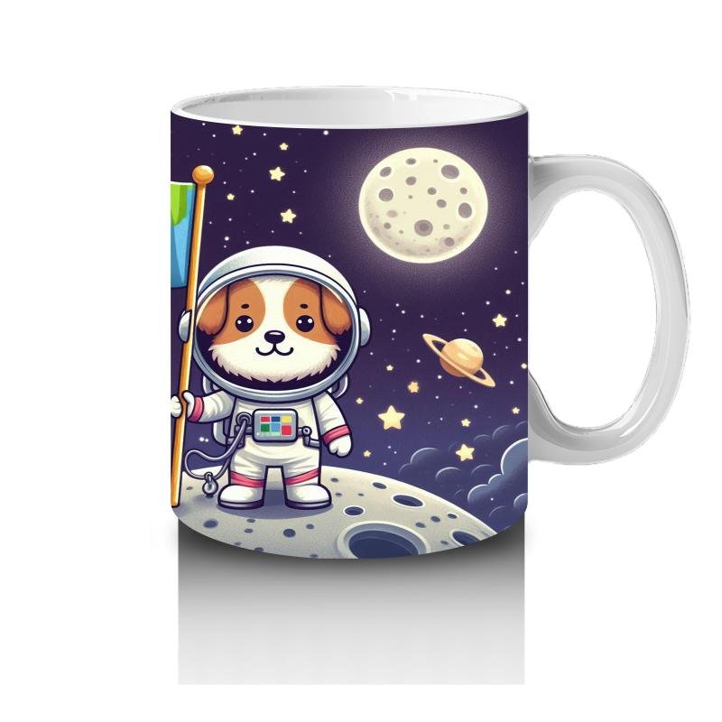 Çocuklara Sütü Sevdiren Uzay Kaşifi Sevimli Köpek Desenli Kupa Bardak - 4