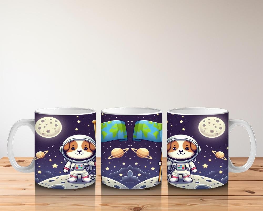 Çocuklara Sütü Sevdiren Uzay Kaşifi Sevimli Köpek Desenli Kupa Bardak - 5
