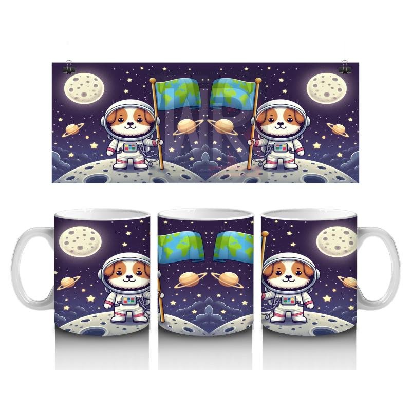 Çocuklara Sütü Sevdiren Uzay Kaşifi Sevimli Köpek Desenli Kupa Bardak