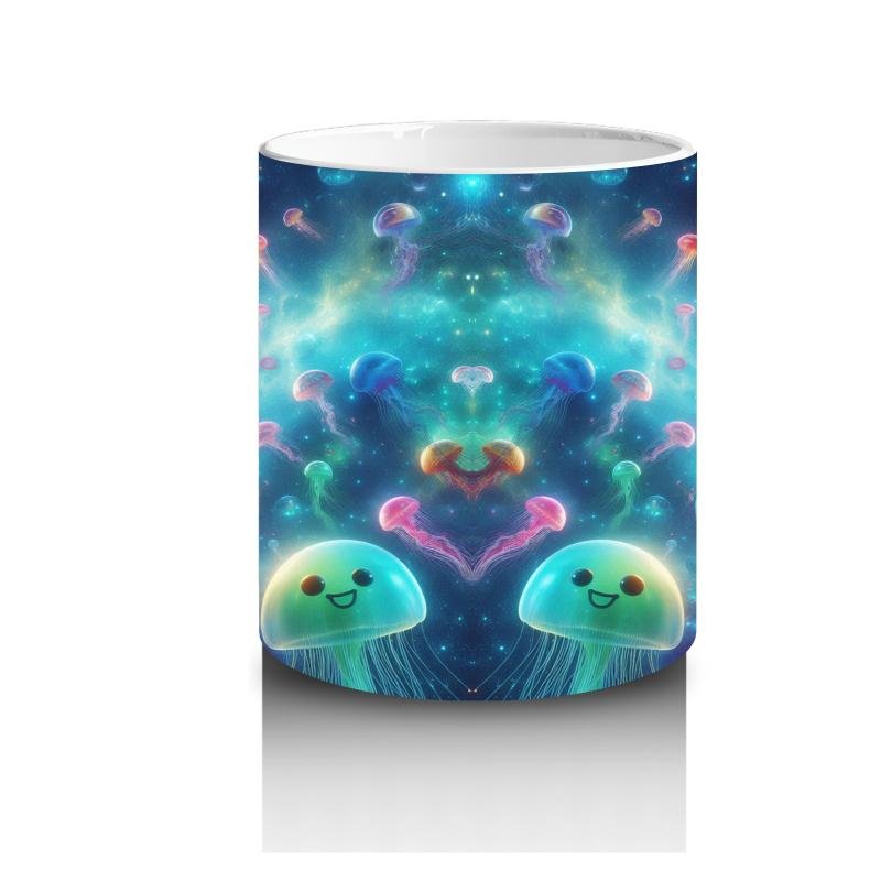 Çocuklara Sütü Sevdiren Uzayda Uçan Ayıcıklar ve Işıltılı Deniz Canlıları Desenli Kupa Bardak - 3