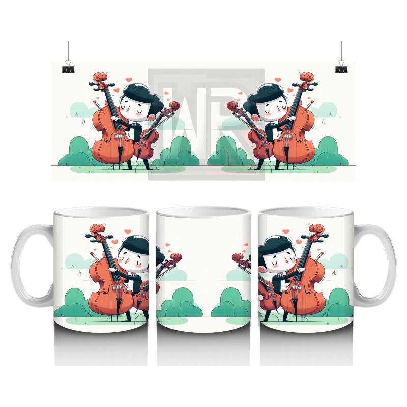 Çocuklara Sütü Sevdiren Viyolonsel Çalan Sevimli Müzisyen Desenli Kupa Bardak