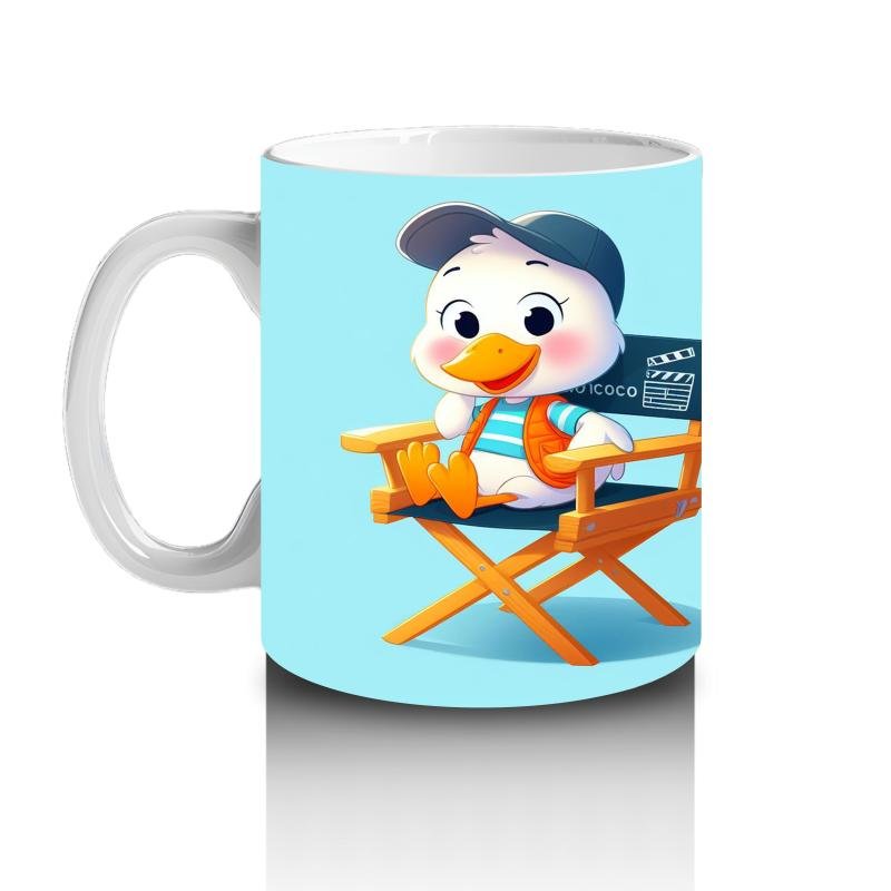 Çocuklara Sütü Sevdiren Yönetmen Sandalyesinde Oturan Sevimli Ördek Desenli Kupa Bardak - 2