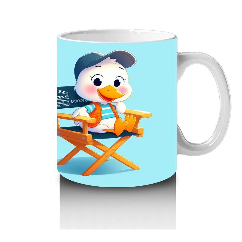 Çocuklara Sütü Sevdiren Yönetmen Sandalyesinde Oturan Sevimli Ördek Desenli Kupa Bardak - 4