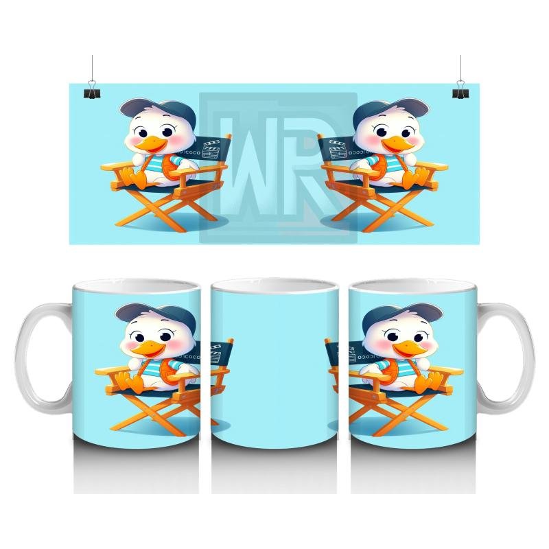 Çocuklara Sütü Sevdiren Yönetmen Sandalyesinde Oturan Sevimli Ördek Desenli Kupa Bardak