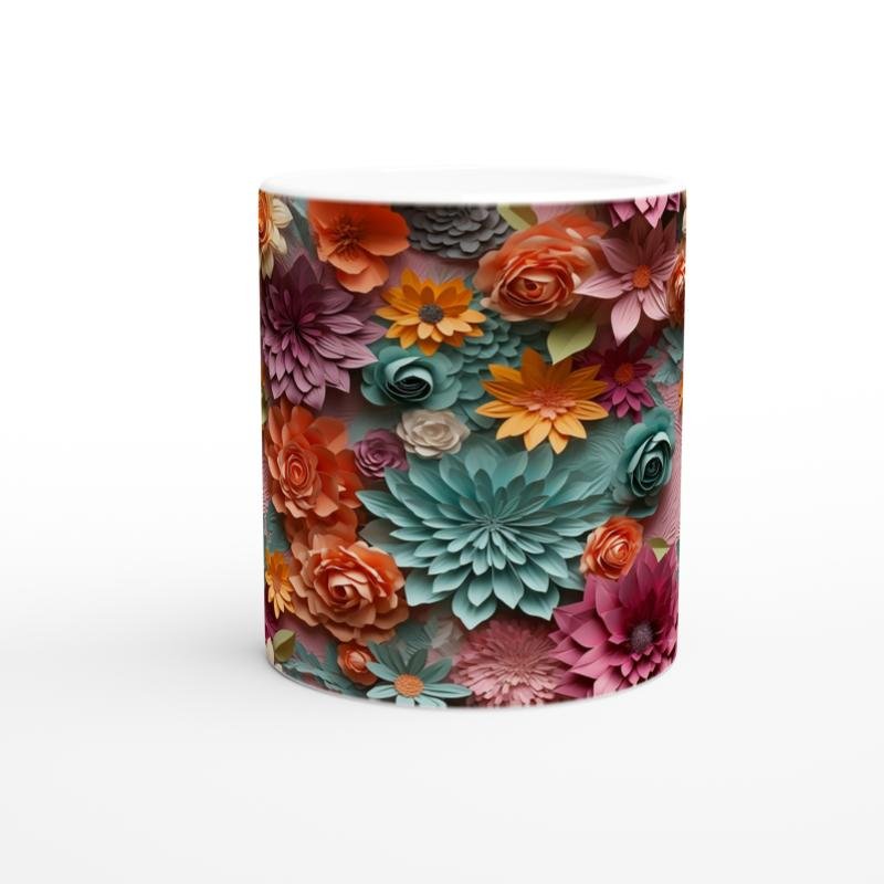 Çok Renkli Gül ve Bahar Çiçekleri Desenli Kupa Bardak - 2