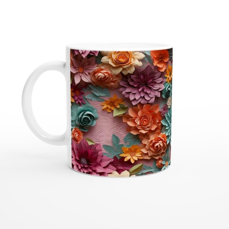 Çok Renkli Gül ve Bahar Çiçekleri Desenli Kupa Bardak