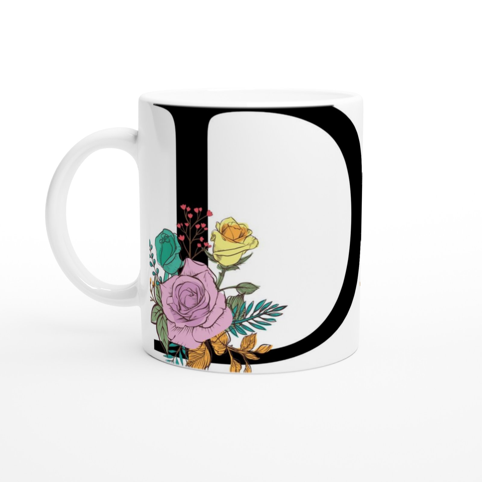 D Harfi Çiçek Motifli Kupa Bardak