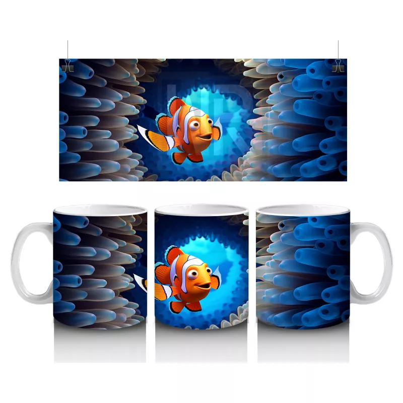 Dalgalar Arasında Yüzen Neşeli Balık – Baskılı Kahve Kupası