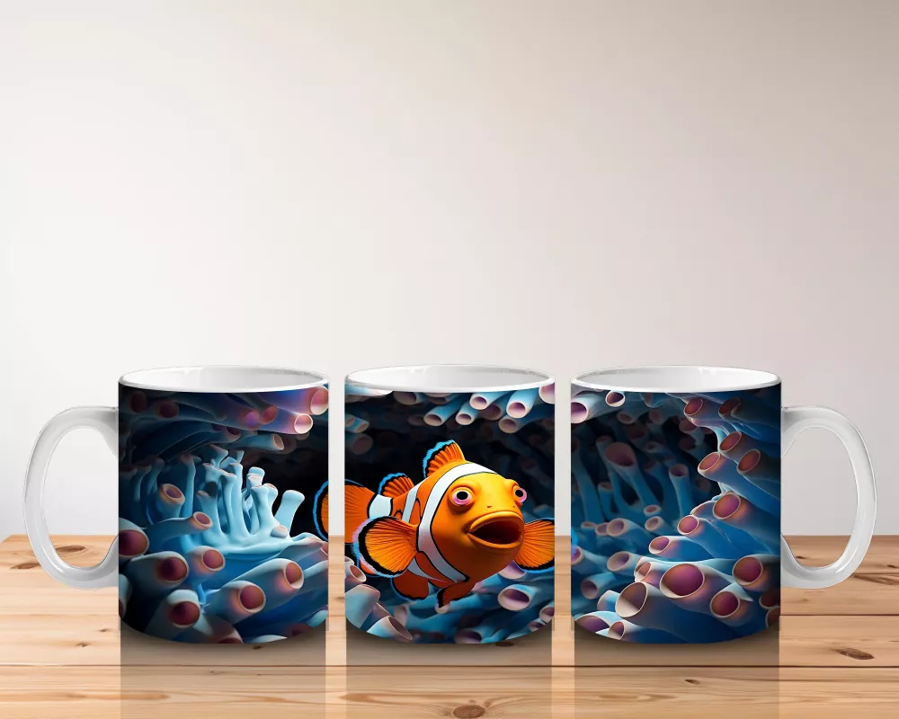 Dalgalar İçinde Neşeli Palyaço Balığı – Baskılı Kahve Kupası - 5
