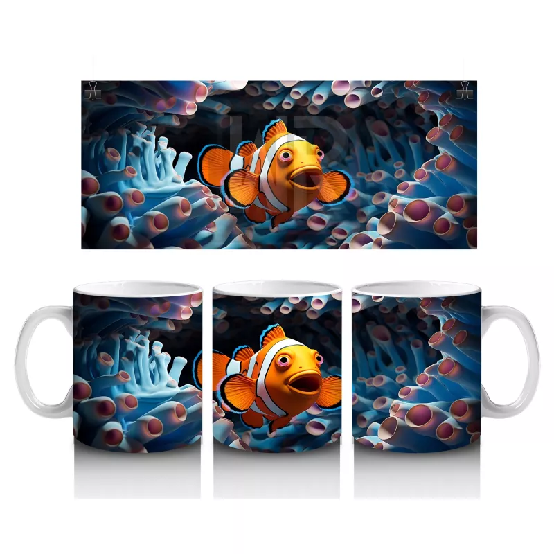 Dalgalar İçinde Neşeli Palyaço Balığı – Baskılı Kahve Kupası