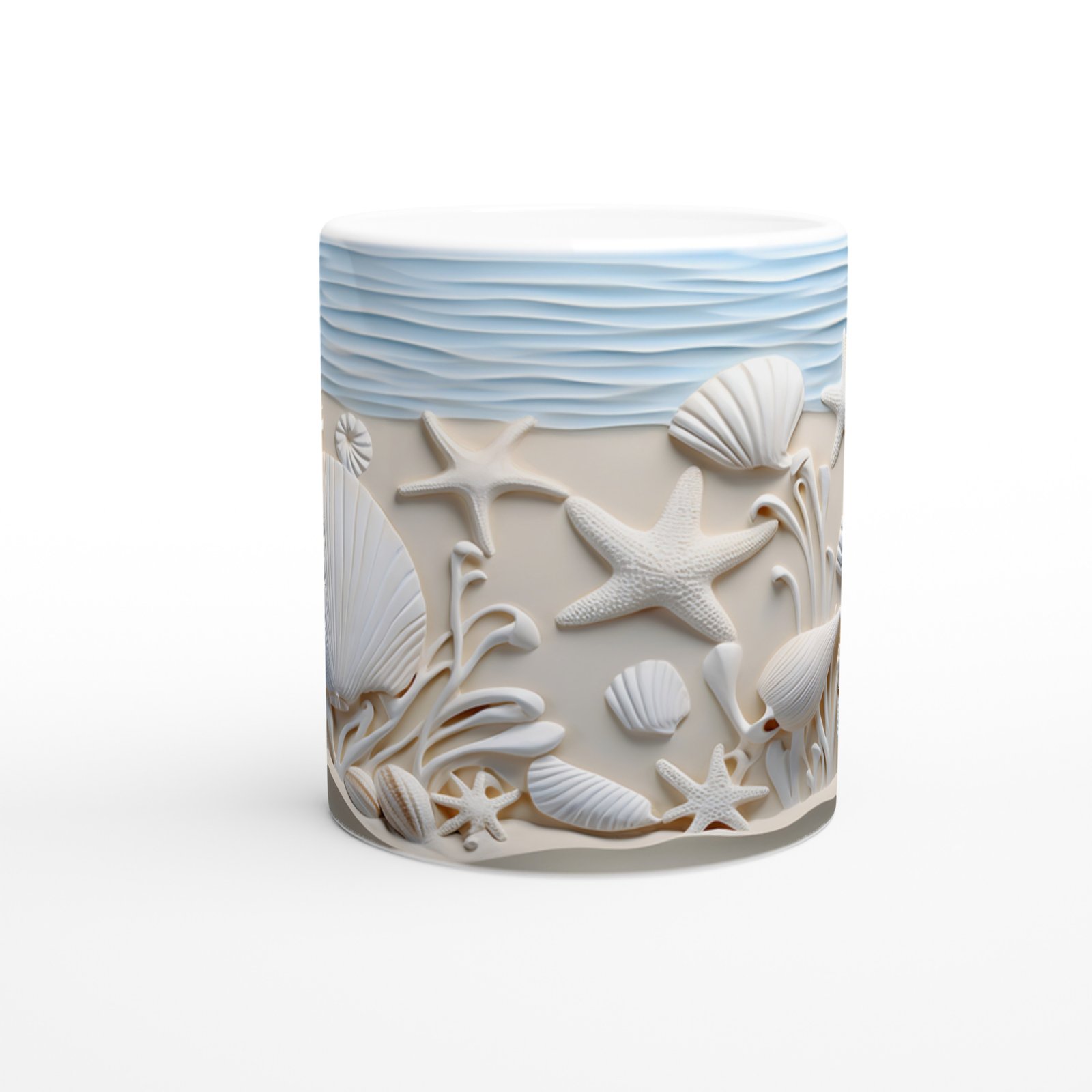 Dalgalar ve Deniz Bitkileriyle Süslenmiş Kabuklu Su Altı Temalı Kupa Bardak