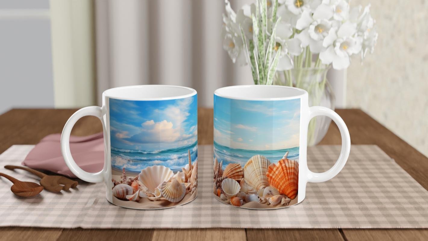 Dalgaların Kıyıya Taşıdığı Kabuklar Temalı Kupa Bardak - 5