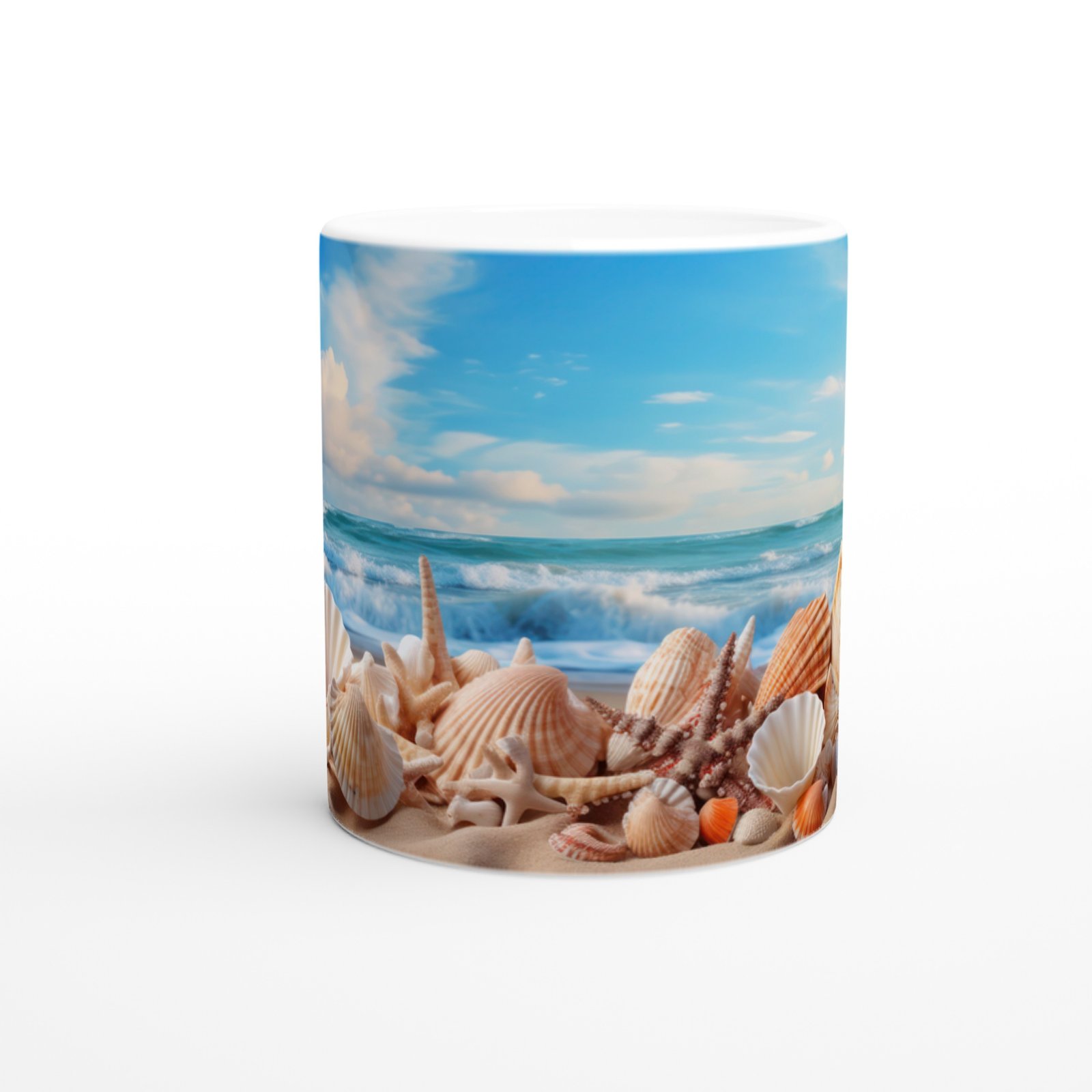 Dalgaların Kıyıya Taşıdığı Kabuklar Temalı Kupa Bardak
