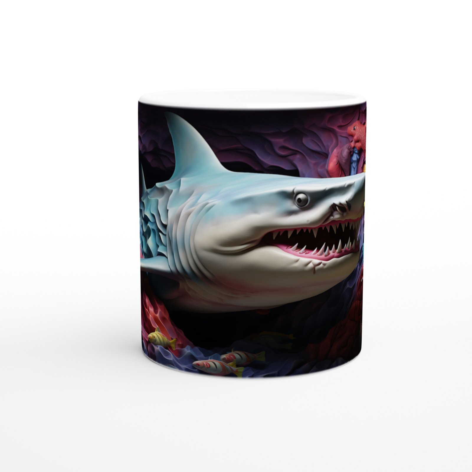 Dalgamsı Arka Planlı Köpekbalığı ve Balıklar Su Altı Temalı Kupa Bardak