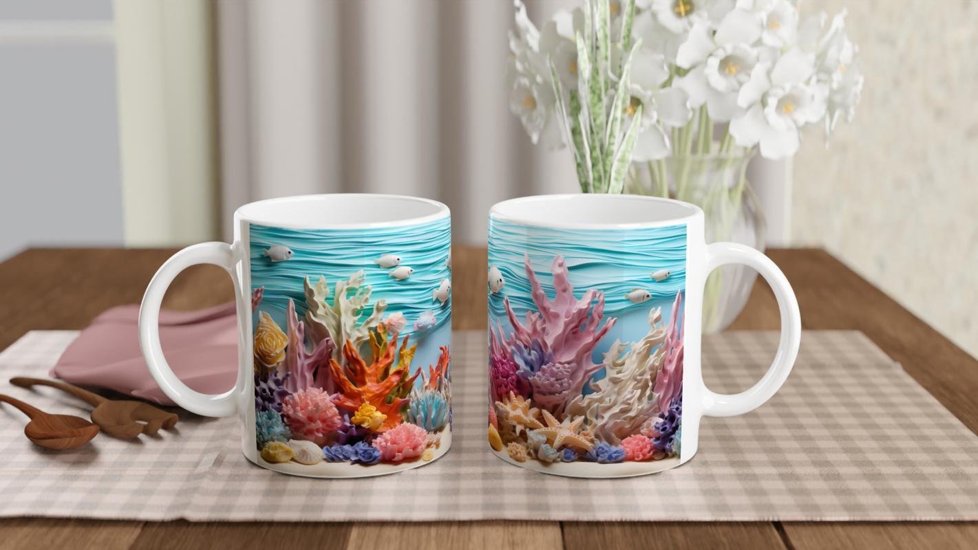 Deniz Dalgaları ve Renkli Mercanlar Kupa Bardak - 5