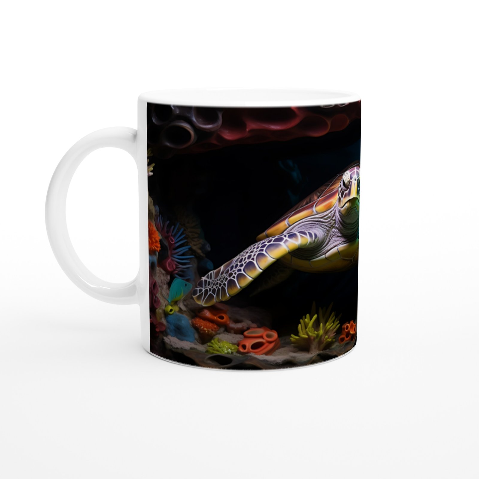 Deniz Kaplumbağası ve Mercan Resifli Su Altı Temalı Kupa Bardak - 2