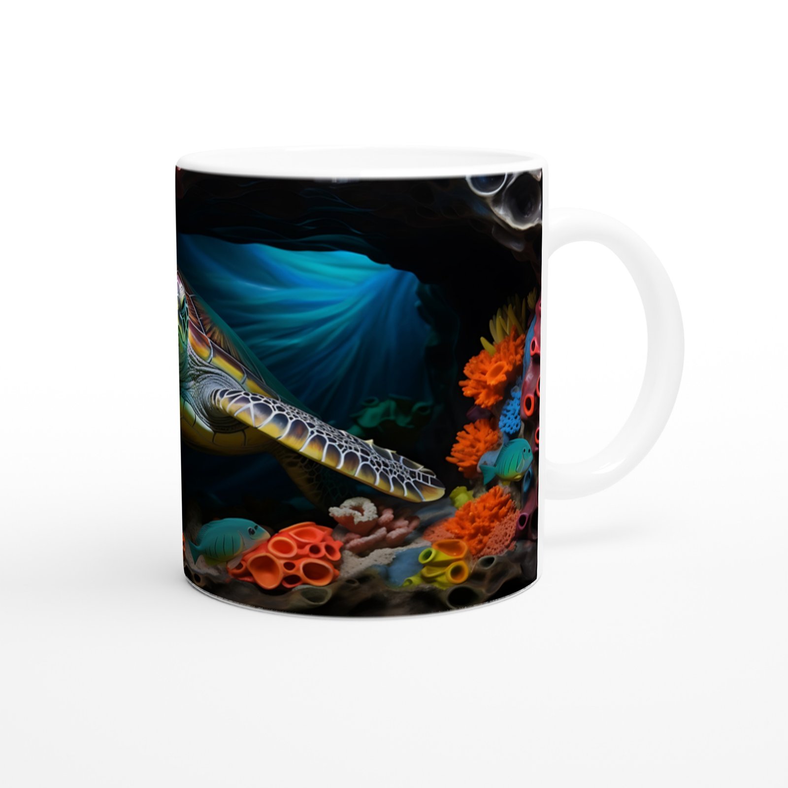 Deniz Kaplumbağası ve Mercan Resifli Su Altı Temalı Kupa Bardak - 3