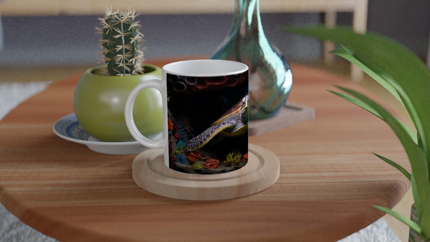 Deniz Kaplumbağası ve Mercan Resifli Su Altı Temalı Kupa Bardak - 4