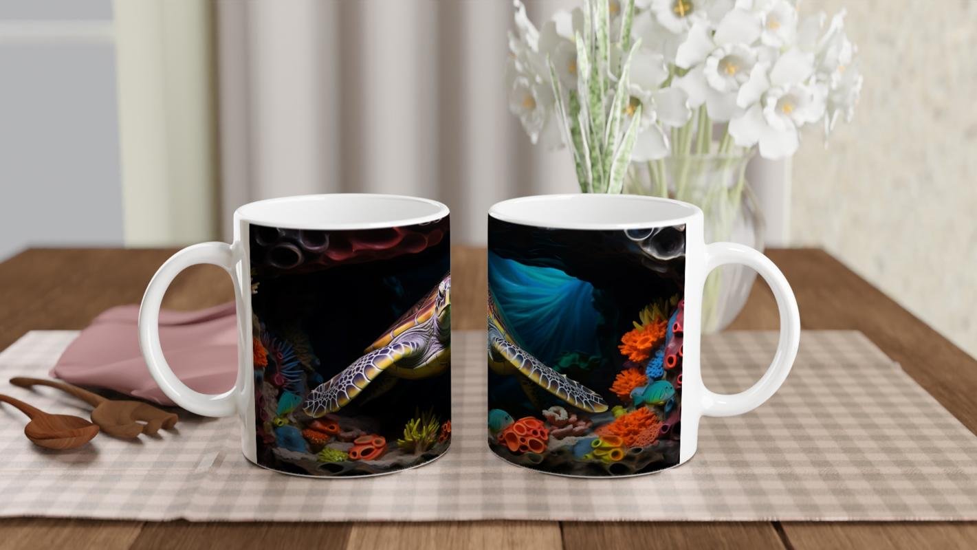 Deniz Kaplumbağası ve Mercan Resifli Su Altı Temalı Kupa Bardak - 5