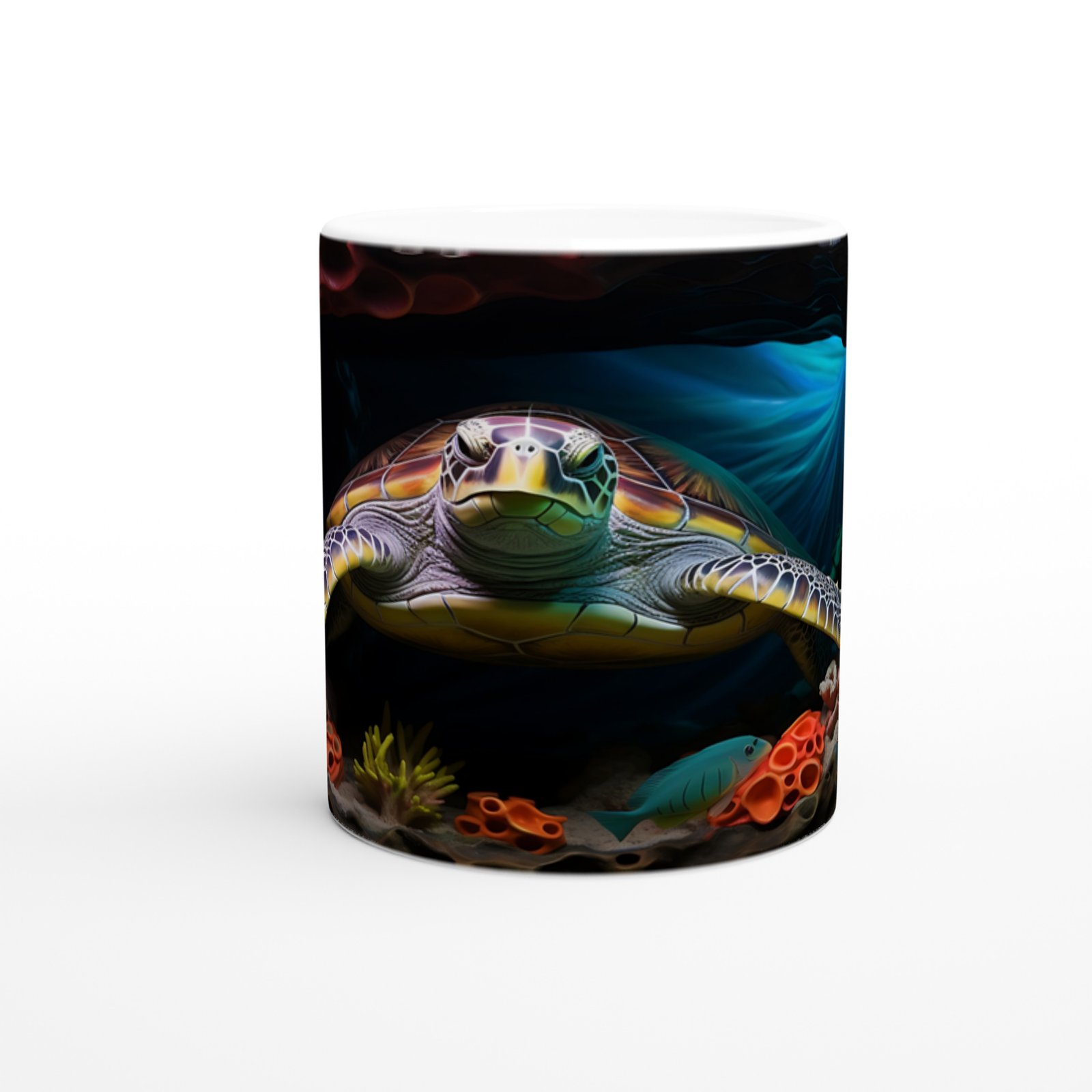 Deniz Kaplumbağası ve Mercan Resifli Su Altı Temalı Kupa Bardak