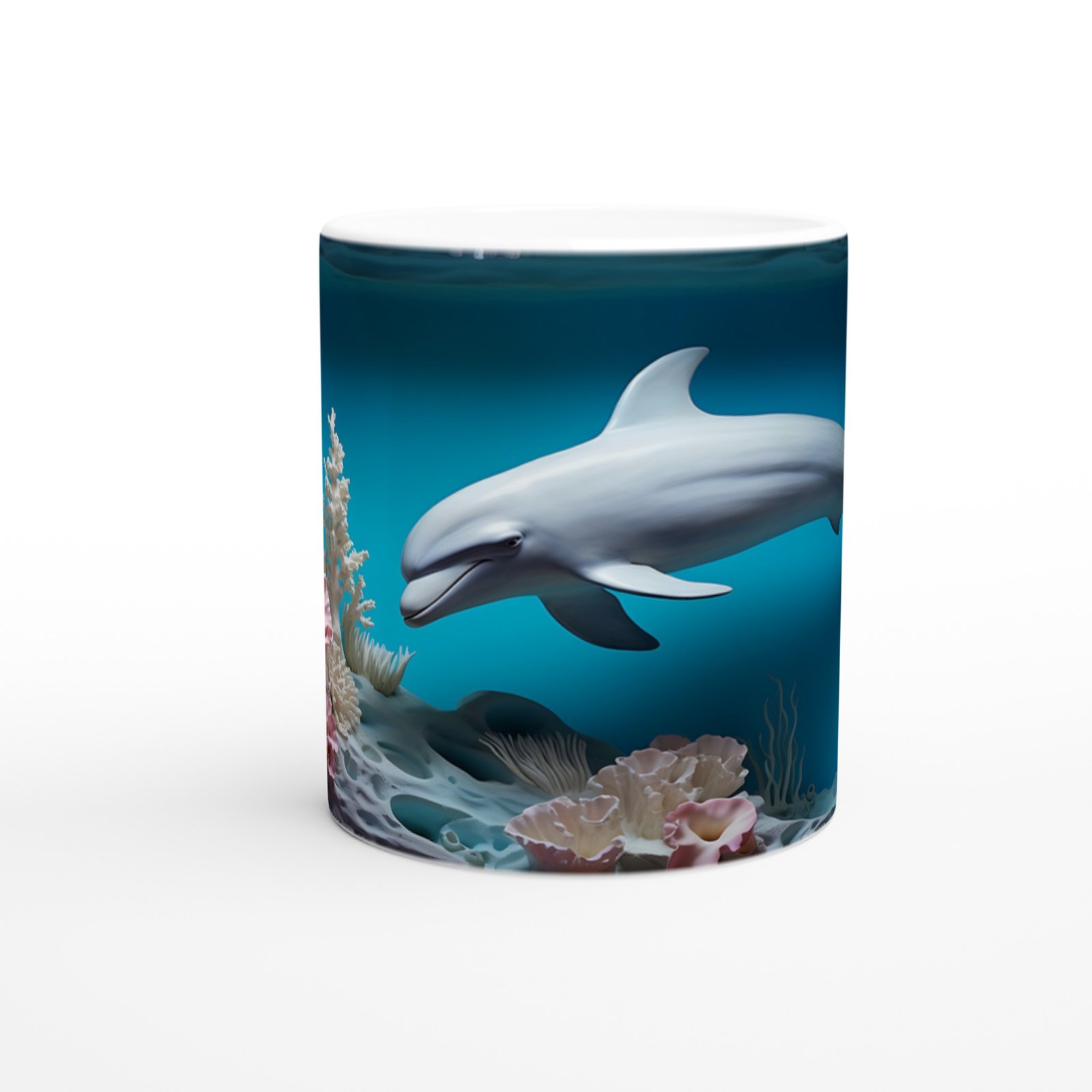 Derin Denizlerde Yüzen Yunus Desenli Su Altı Temalı Kupa Bardak