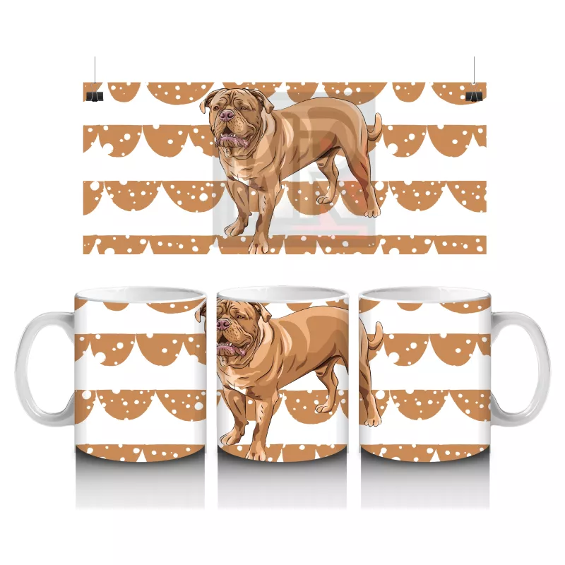 Desenli Arka Planda Realistik İngiliz Bulldog İllüstrasyonu - Baskılı kahve kupası