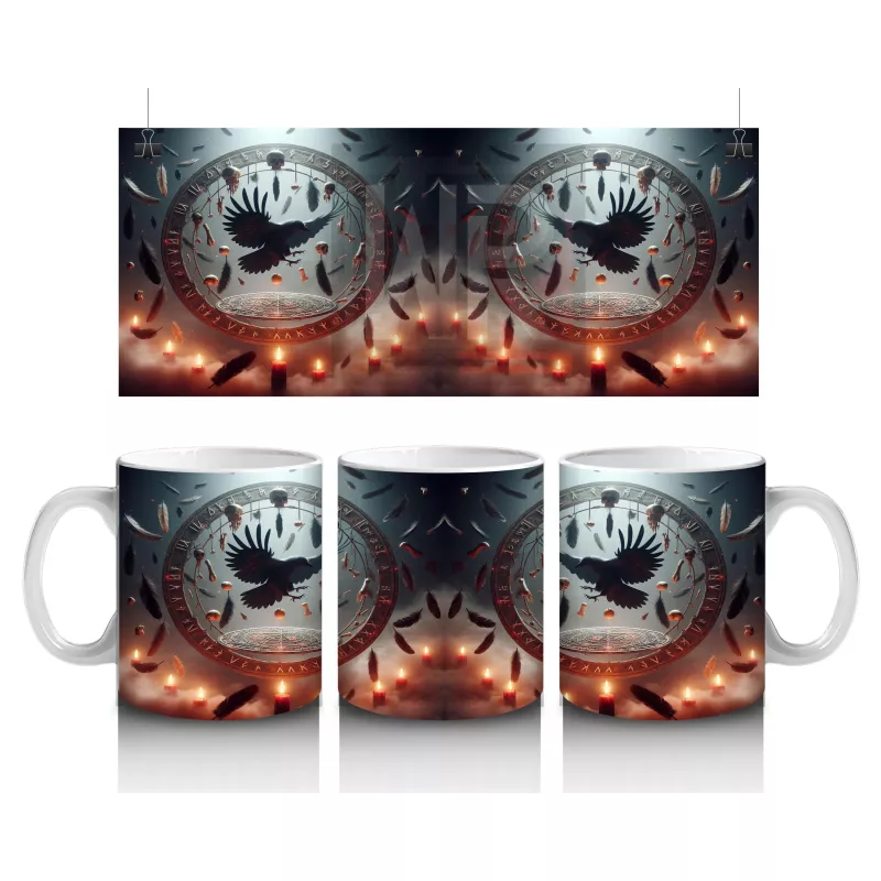 Dev Saat Önünde Oturan Siyah Kedi Figürlü Gotik Cadılar Bayramı Baskılı Kupa Bardak