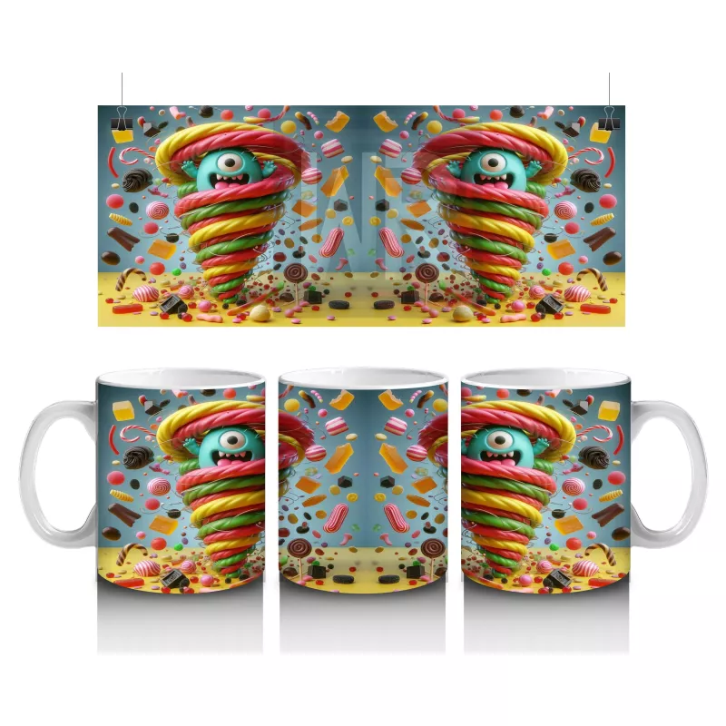 Dev Spiral Şekerler ve Göz Dönmesi Efektiyle Eğlenceli Cadılar Bayramı Baskılı Kupa