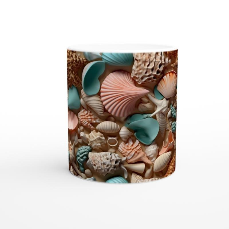 Doğal Deniz Kabukları Desenli Su Altı Temalı Kupa Bardak