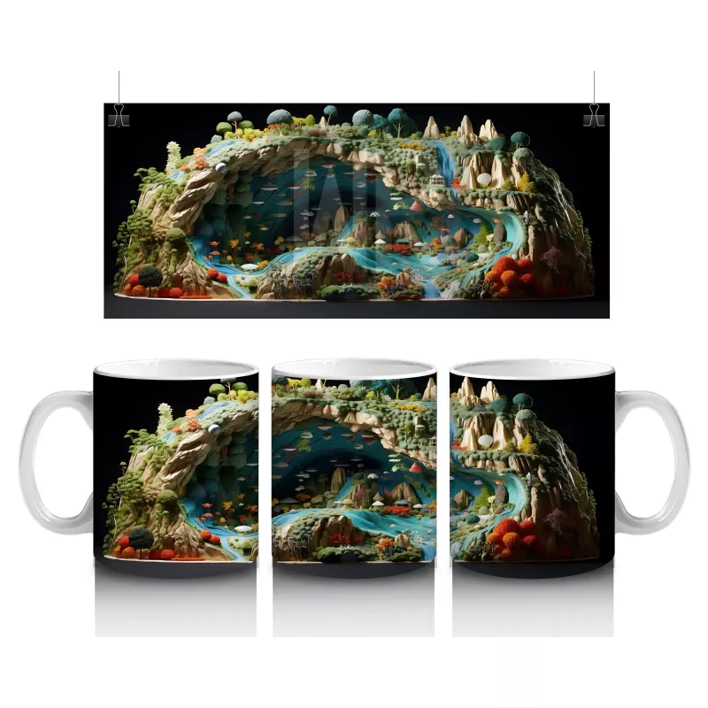 Doğal Göl Manzarasında Tropikal Kertenkele – Baskılı Kahve Kupası