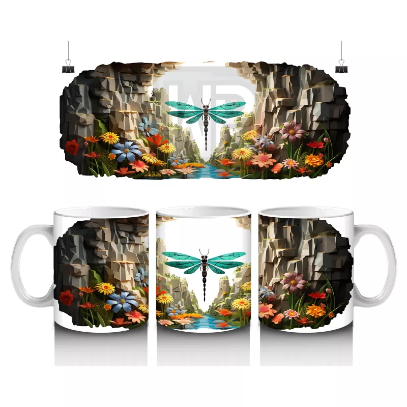 Doğal Kanyon Manzarasında Parlayan Yusufçuk Figürü - Baskılı kahve kupası