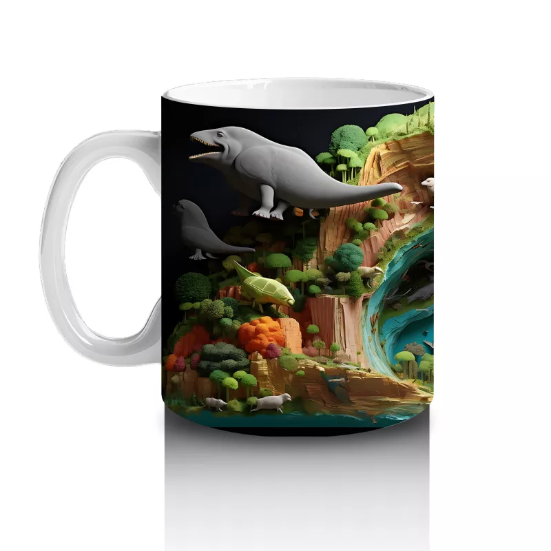 Doğal Lagün Manzarasında Foklar ve Balıklar – Baskılı Kahve Kupası - 2