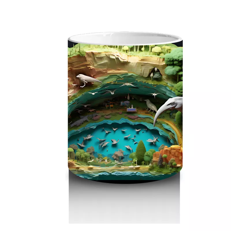 Doğal Lagün Manzarasında Foklar ve Balıklar – Baskılı Kahve Kupası - 3