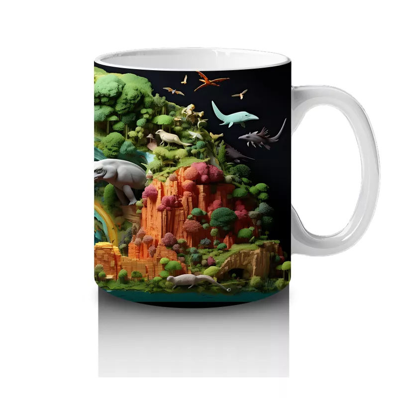 Doğal Lagün Manzarasında Foklar ve Balıklar – Baskılı Kahve Kupası - 4