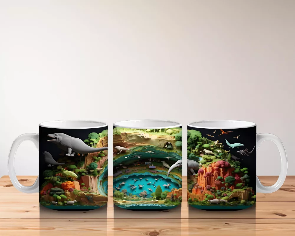 Doğal Lagün Manzarasında Foklar ve Balıklar – Baskılı Kahve Kupası - 5