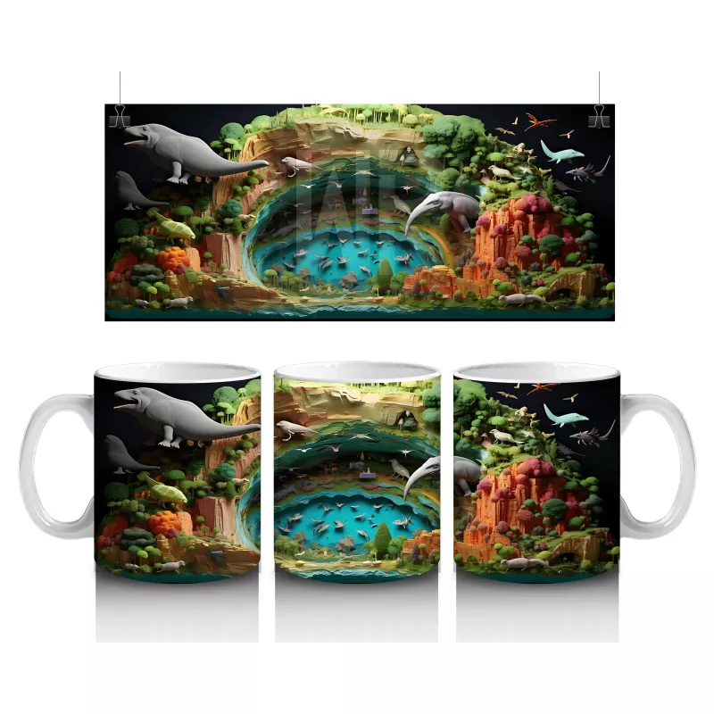 Doğal Lagün Manzarasında Foklar ve Balıklar – Baskılı Kahve Kupası