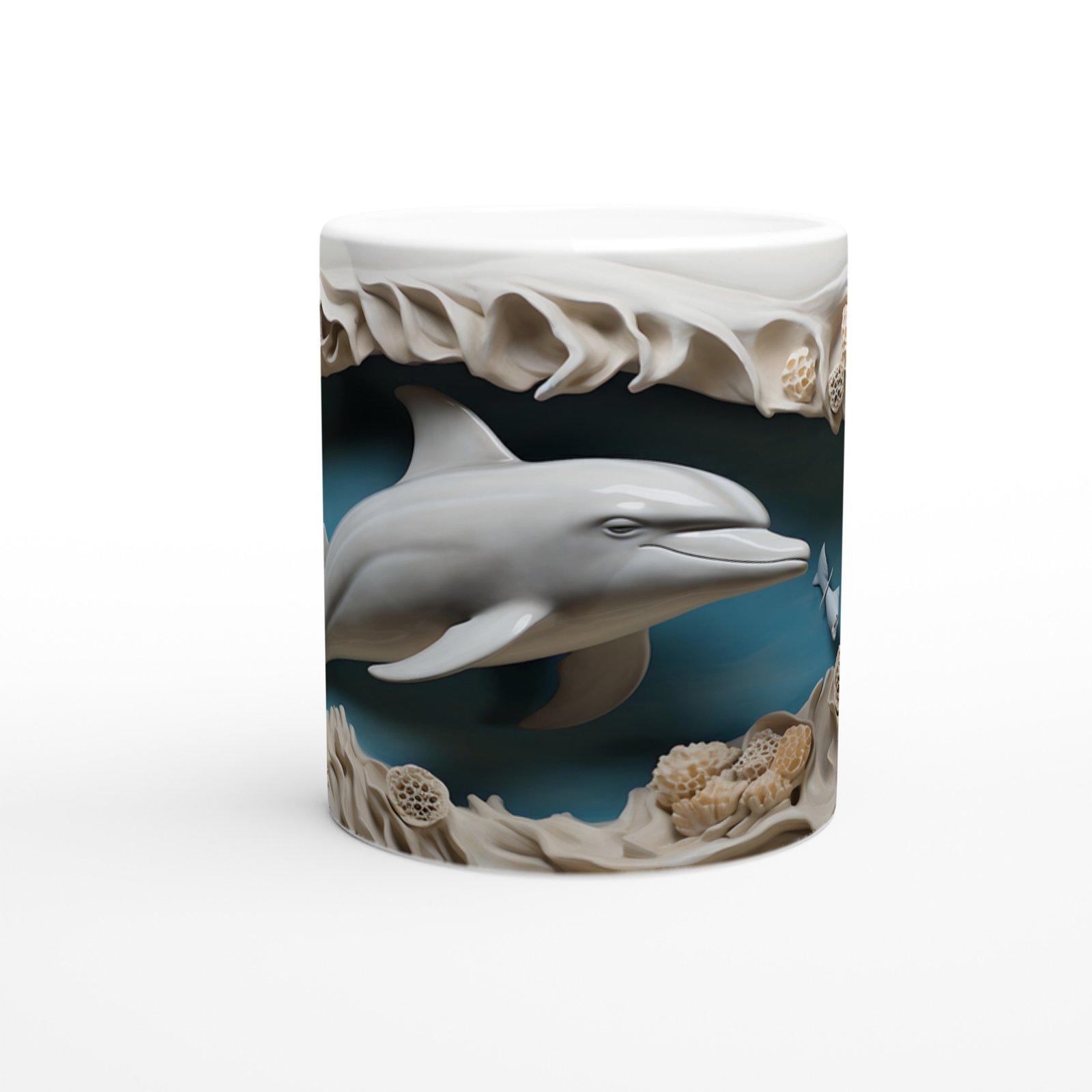 Doğal Mercan Yapıları Arasında Yunus Temalı Su Altı Kupa Bardak