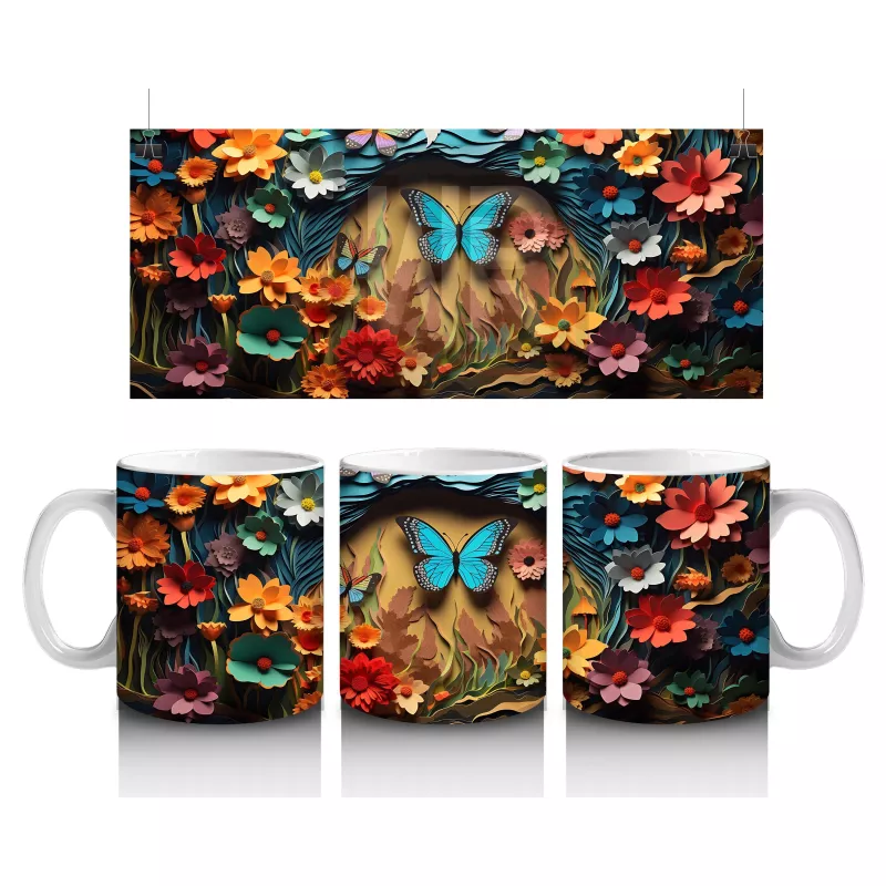 Doğal Taş Üzerinde Açık Mavi Kelebek – Baskılı Kahve Kupası