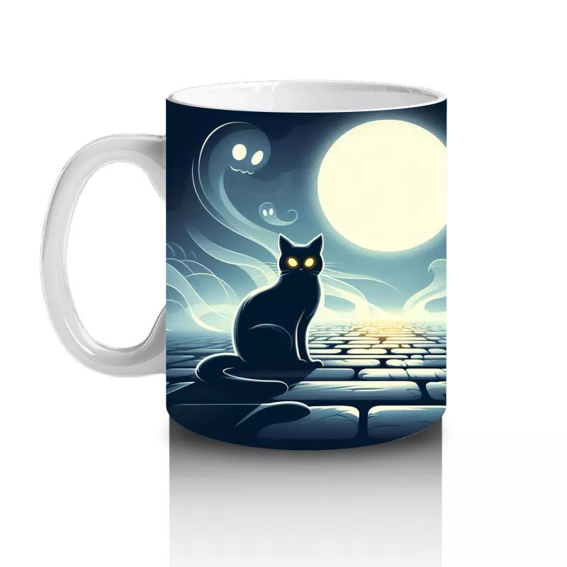 Dolunay Altında İskelet Silüetiyle Korku Temalı Cadılar Bayramı Baskılı Kupa Bardak - 2