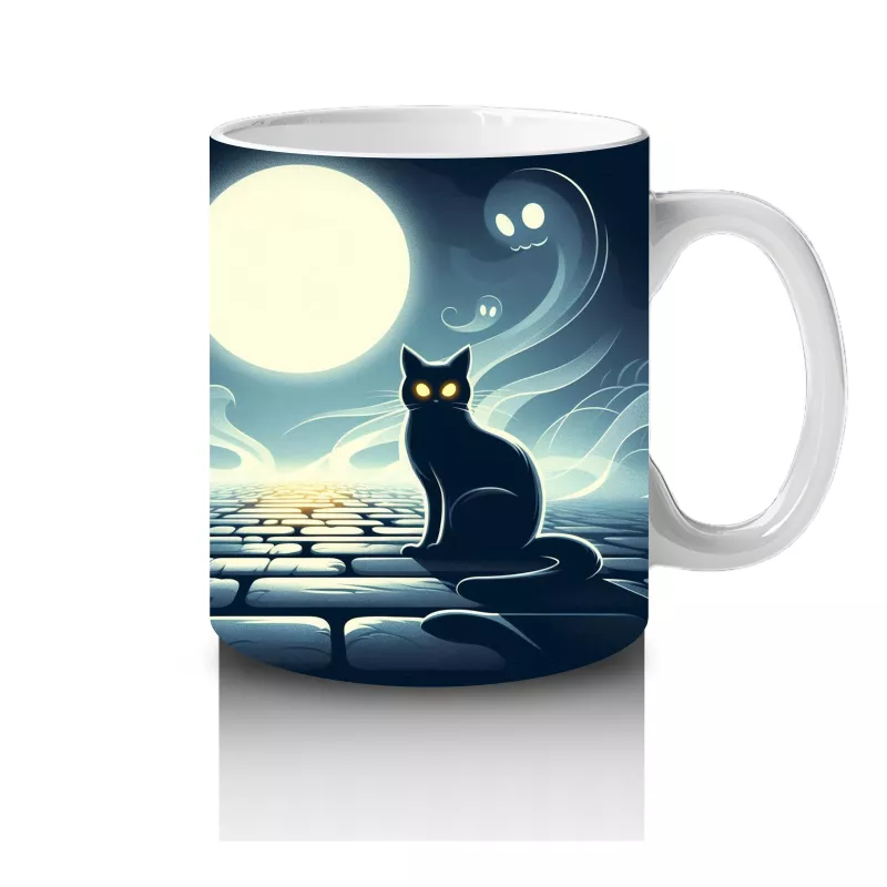 Dolunay Altında İskelet Silüetiyle Korku Temalı Cadılar Bayramı Baskılı Kupa Bardak - 4