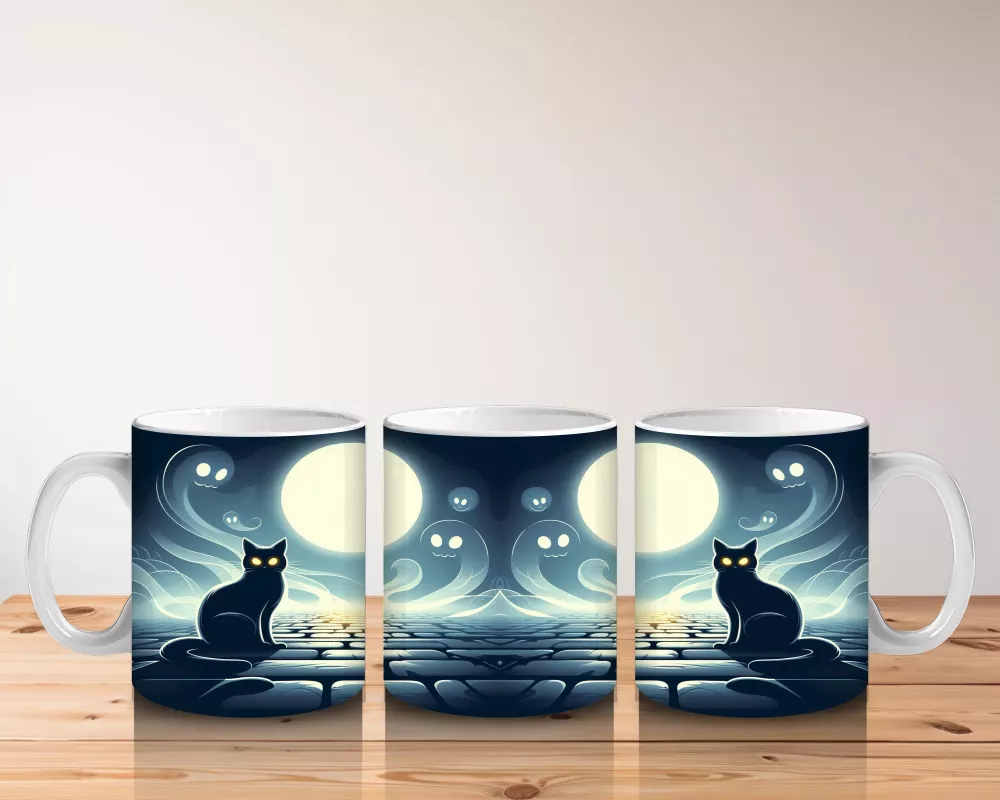 Dolunay Altında İskelet Silüetiyle Korku Temalı Cadılar Bayramı Baskılı Kupa Bardak - 5