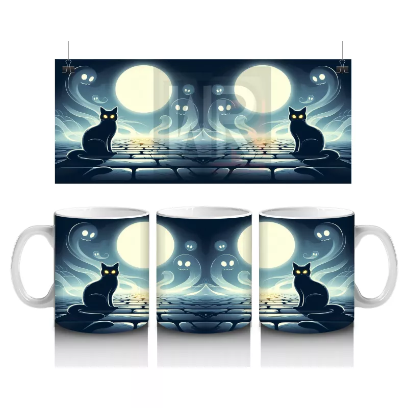 Dolunay Altında İskelet Silüetiyle Korku Temalı Cadılar Bayramı Baskılı Kupa Bardak