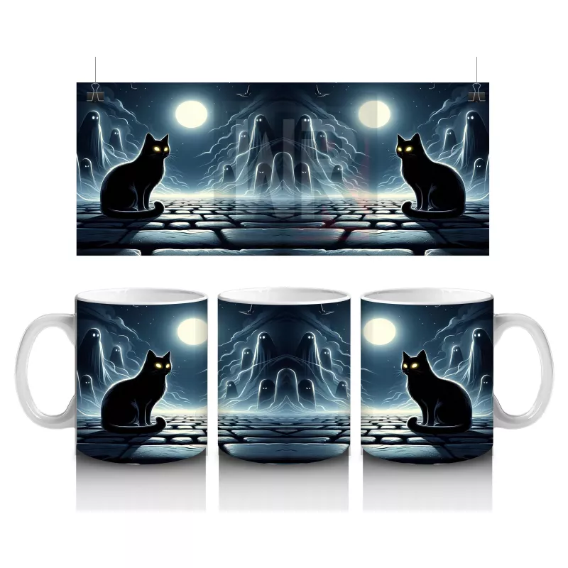 Dolunay Altında Kurbağa ve Cadı Silüeti Figürlü Cadılar Bayramı Baskılı Kupa