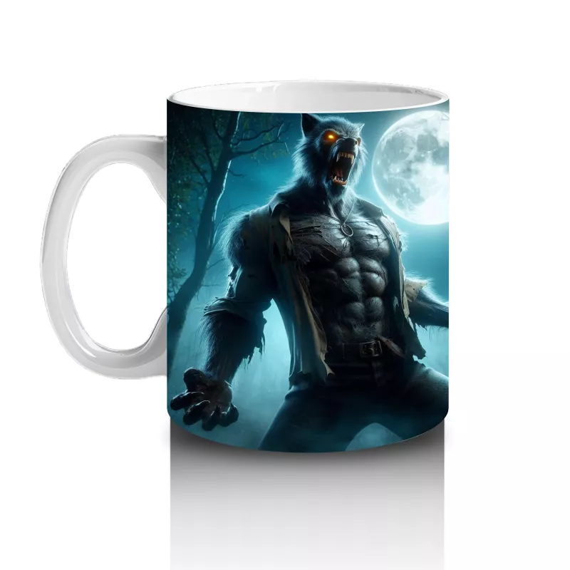 Dolunay Altında Kurt Adam Silüetli Cadılar Bayramı Baskılı Kupa Bardak - 2