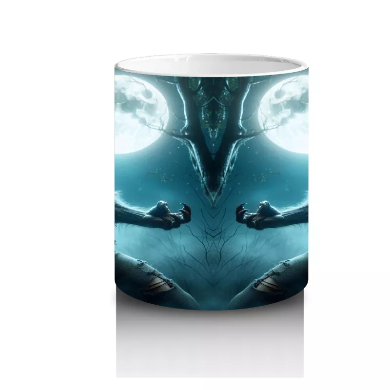 Dolunay Altında Kurt Adam Silüetli Cadılar Bayramı Baskılı Kupa Bardak - 3