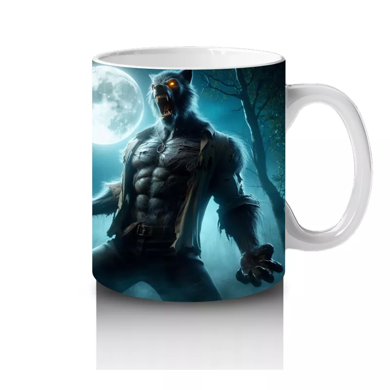 Dolunay Altında Kurt Adam Silüetli Cadılar Bayramı Baskılı Kupa Bardak - 4