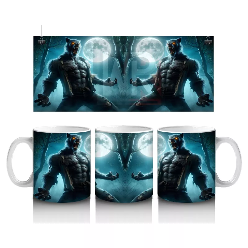 Dolunay Altında Kurt Adam Silüetli Cadılar Bayramı Baskılı Kupa Bardak