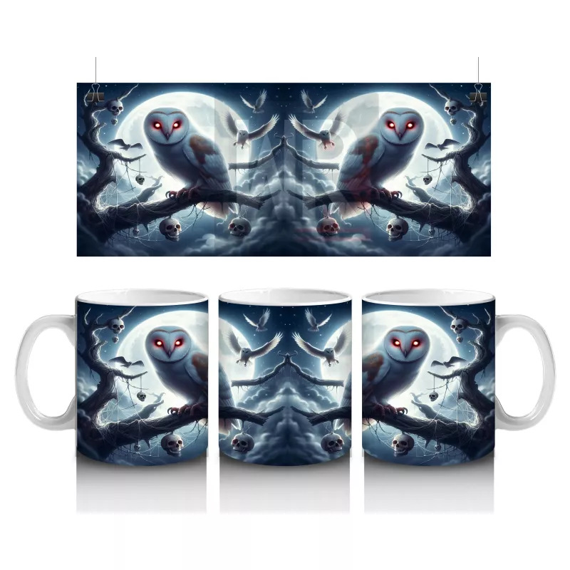 Dolunay Altında Oturan Baykuş Figürlü Mistik Cadılar Bayramı Baskılı Kupa Bardak