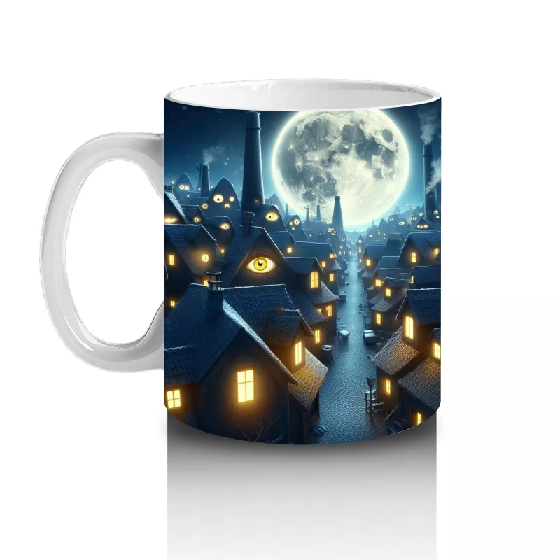 Dolunay Altında Uçan Yarasa Silüetleriyle Gotik Cadılar Bayramı Baskılı Kupa Bardak - 2